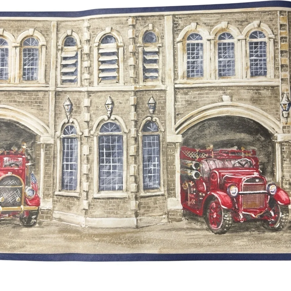 York Wallpaper Border Prepasted Fire Station Truck Dog Flag 5 YD X 9 inches NEW